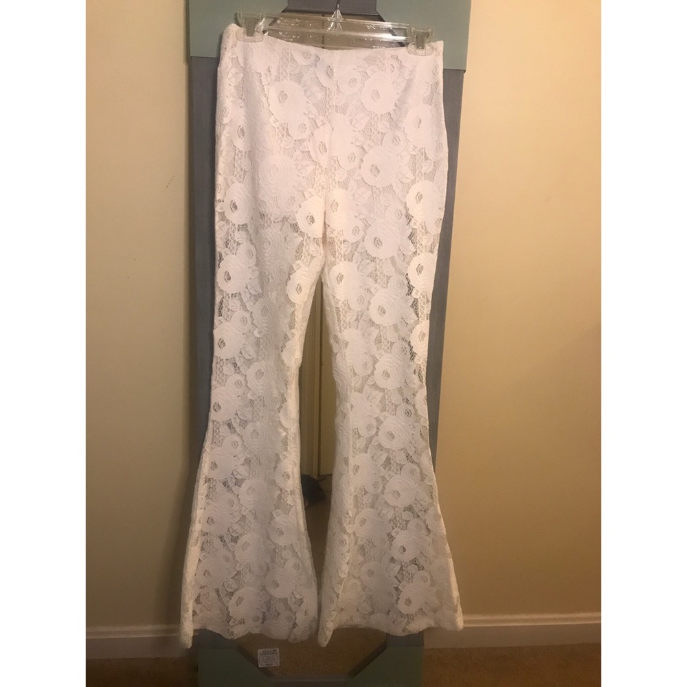 Flare Mesh Flower Print Pants